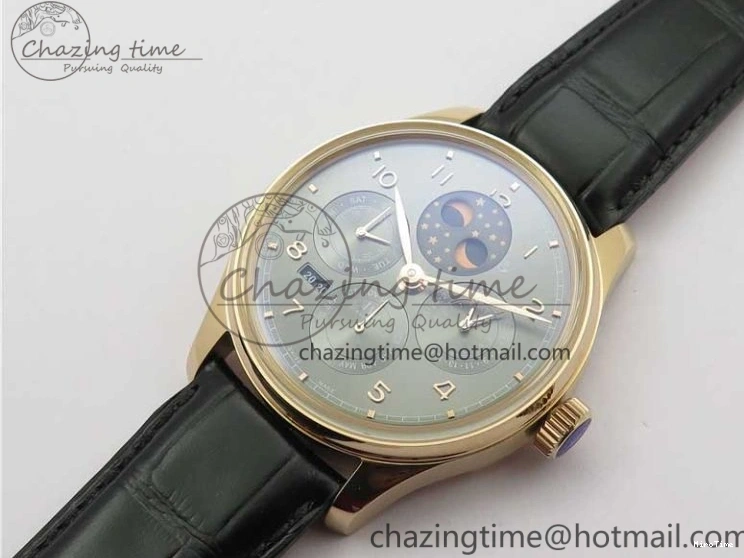 MIROTIME 0427 Elegant Portugieser Perpetual Calendar IW503302 RG V9F 1:1 Best Edition Gray Dial on Black Leather Strap A 7096